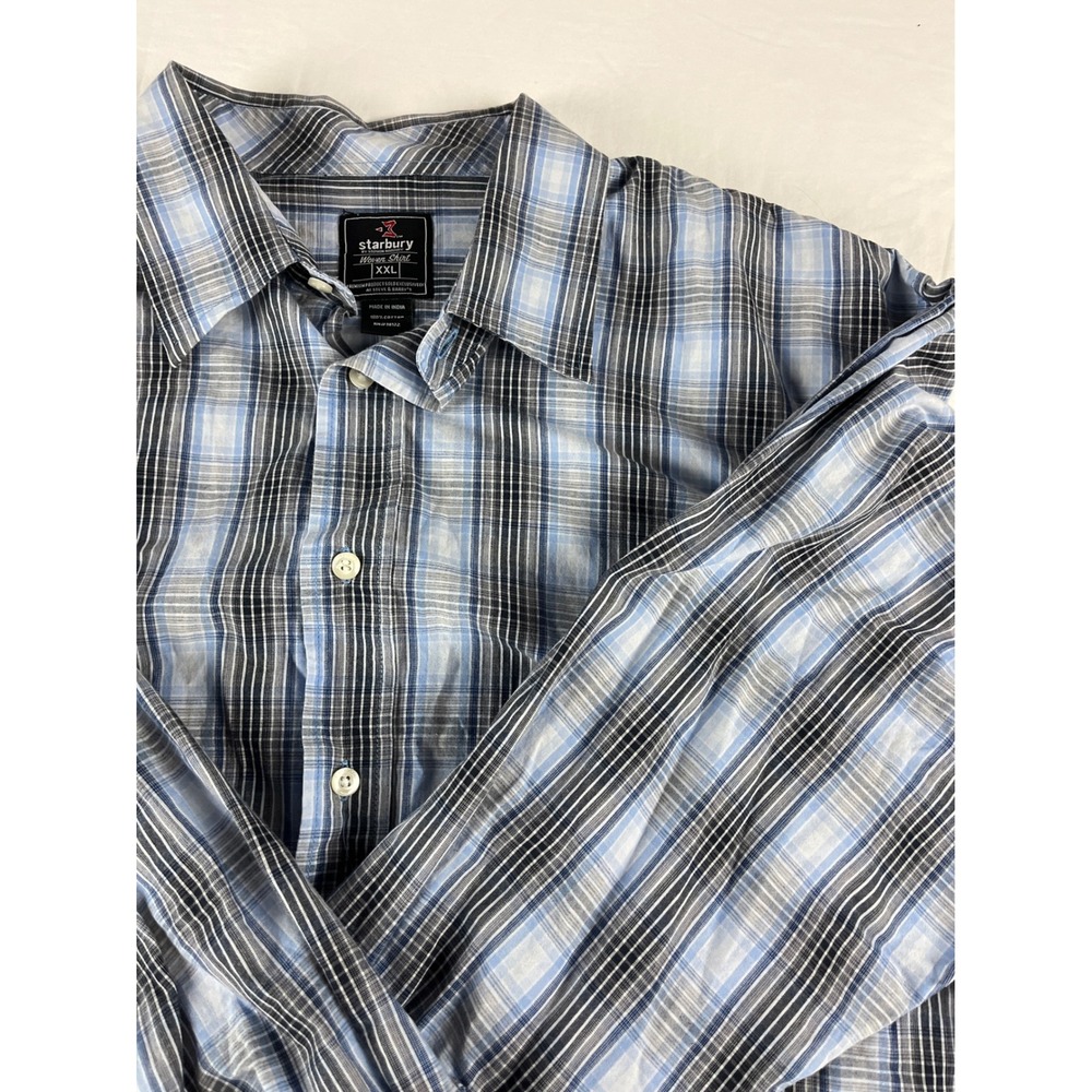 Starbury Button Down Shirt Mens XXL Blue Plaid Woven Stephon‎ Marbury